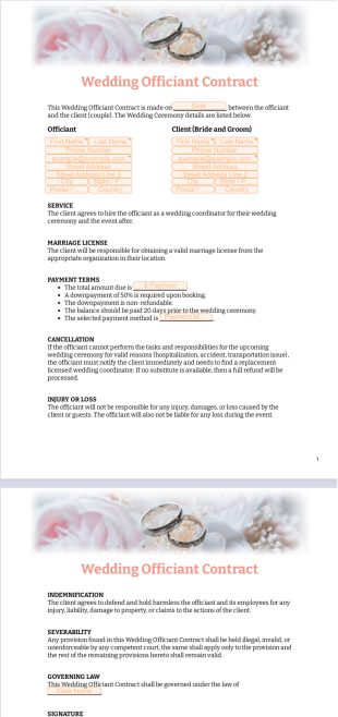 Wedding Officiant Contract Template - PDF Templates