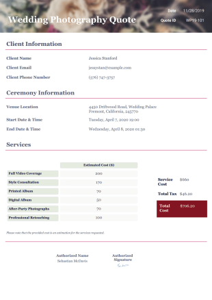 Wedding Photography Quote Template - PDF Templates