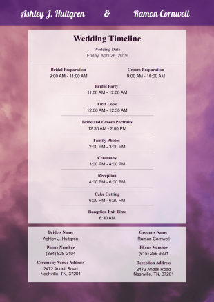 Wedding Photography Schedule Template - PDF Templates
