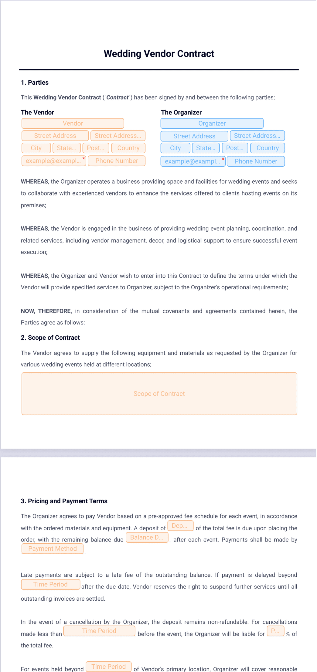 Wedding Vendor Contract Template PDF Templates Jotform