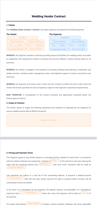 Wedding Vendor Contract Template - PDF Templates