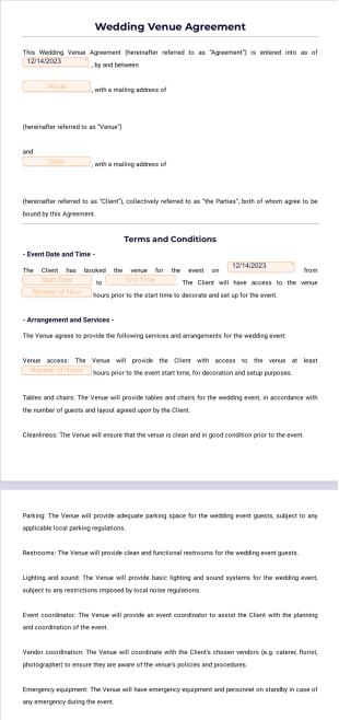 Wedding Venue Contract PDF Template