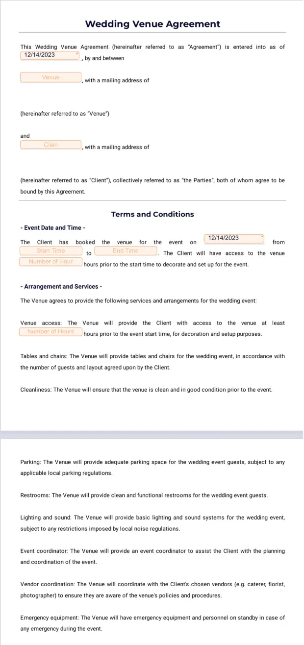 Wedding Venue Contract
