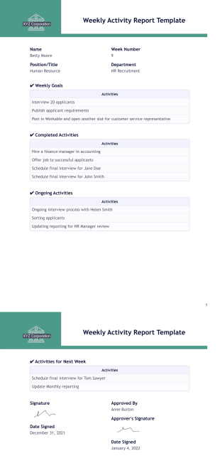 Weekly Activity Report Template - PDF Templates