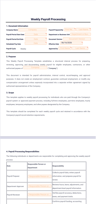 Weekly Payroll Processing Template - Sign Templates
