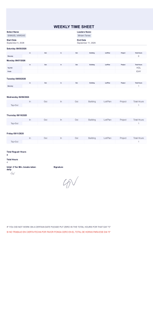Timesheet PDF Template