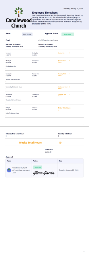 Weekly Timesheet report PDF Template