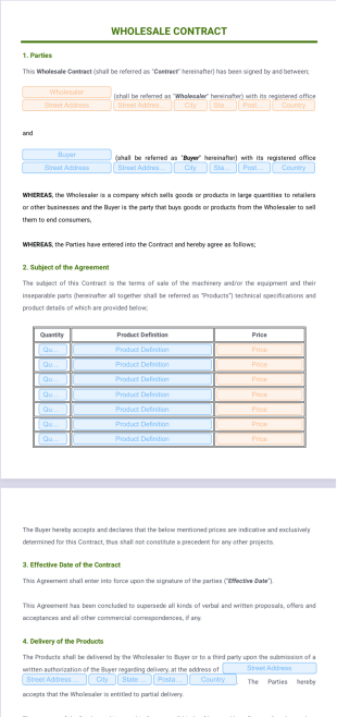 Wholesale Contract PDF Template