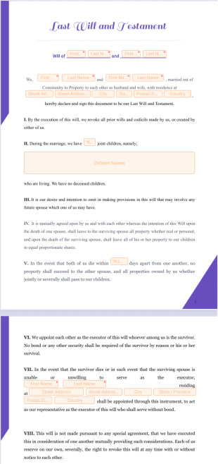 Will Form for Married Couple - PDF Templates