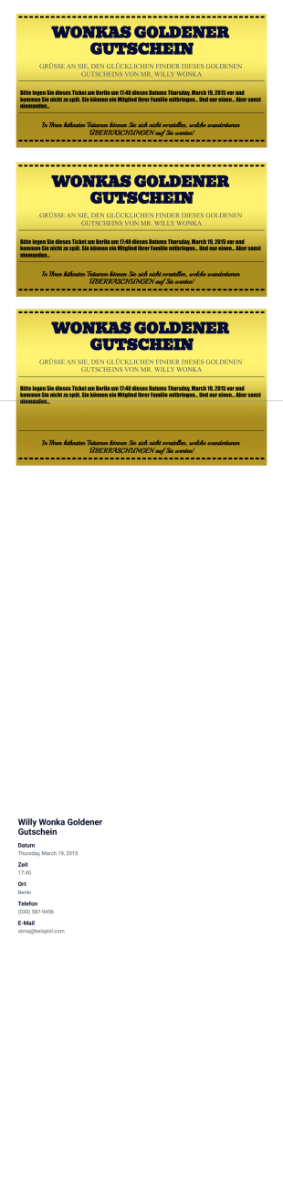 Willy Wonka Goldener Gutschein Vorlage - PDF Templates