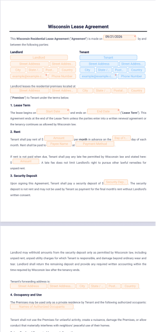 Wisconsin Lease Agreement Template - PDF Templates