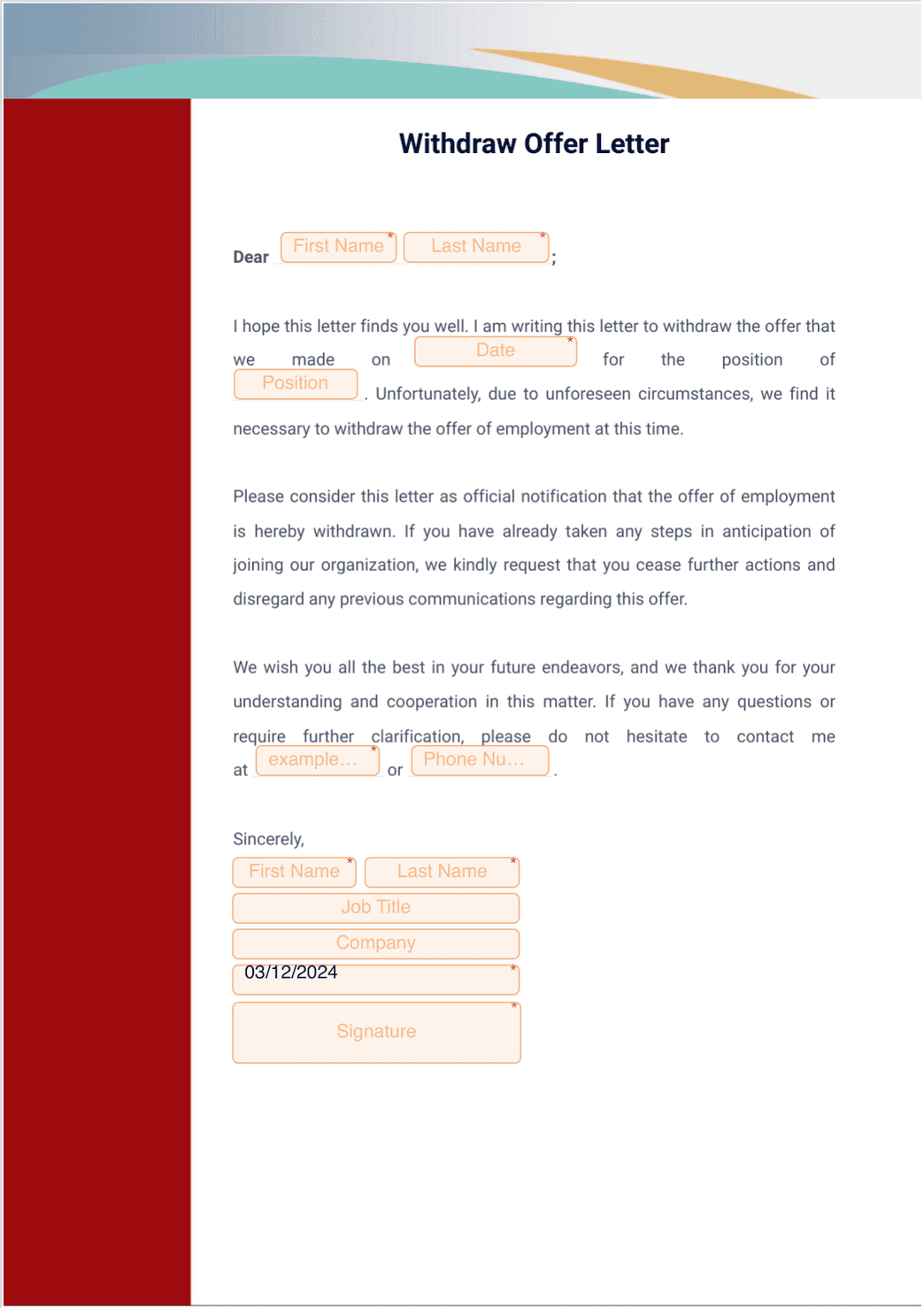 withdraw offer letter withdraw offer letter - pdf templates | jotform