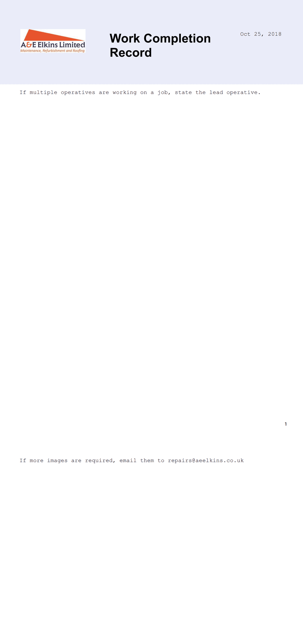 Work Completion Record Template - PDF Templates | Jotform