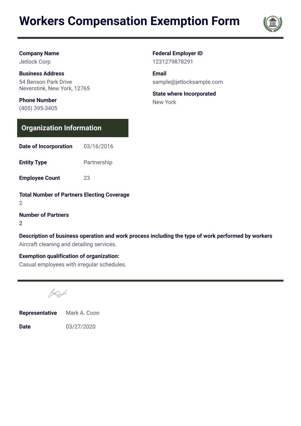 Workers Compensation Exemption Form - PDF Templates | Jotform