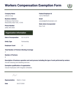 Workers Compensation Exemption Form PDF Template