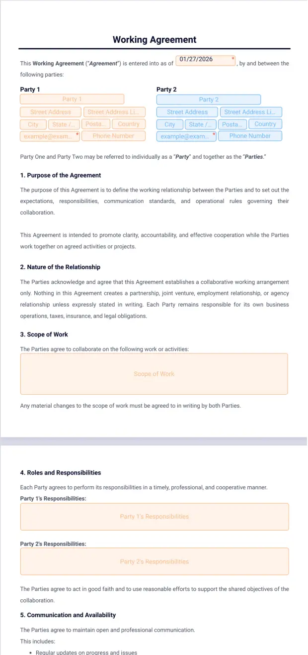 Working Agreement Template - PDF Templates | Jotform