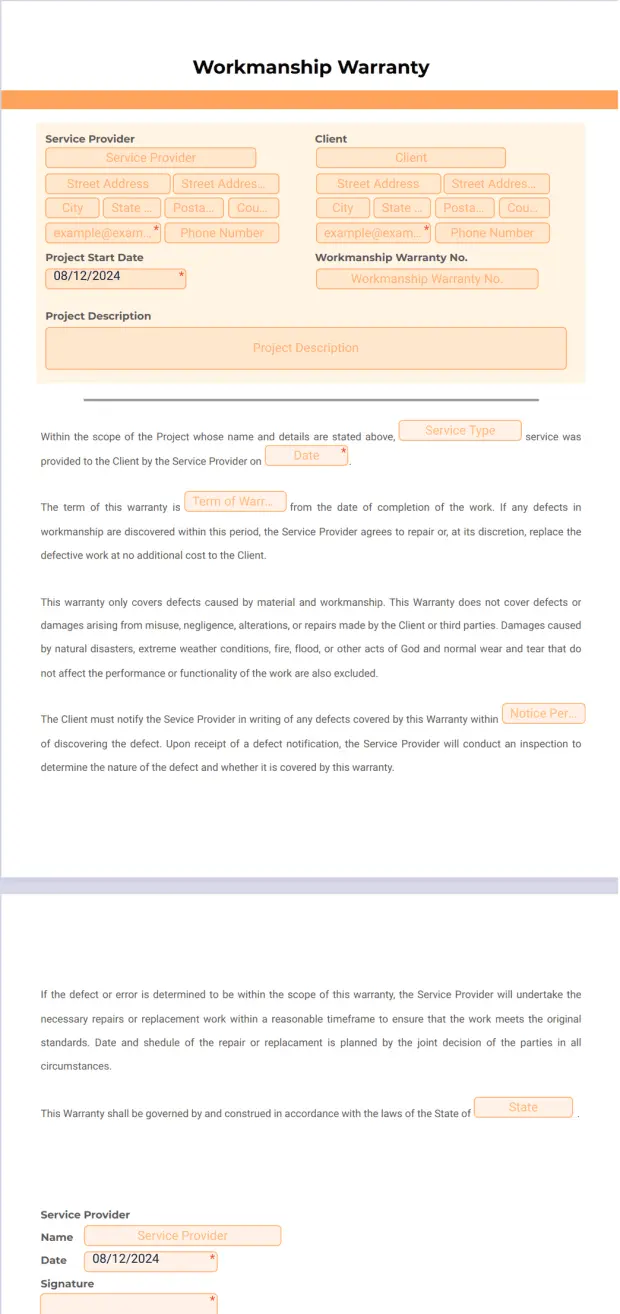 Workmanship Warranty Template