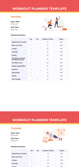 Workout Planner Template - PDF Templates