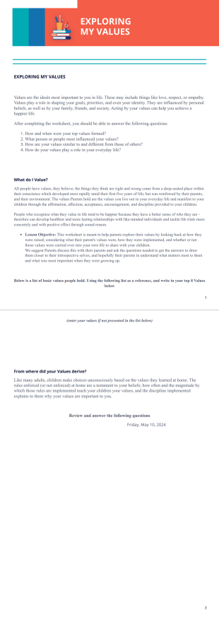 (WS) Exploring my values - PDF Templates