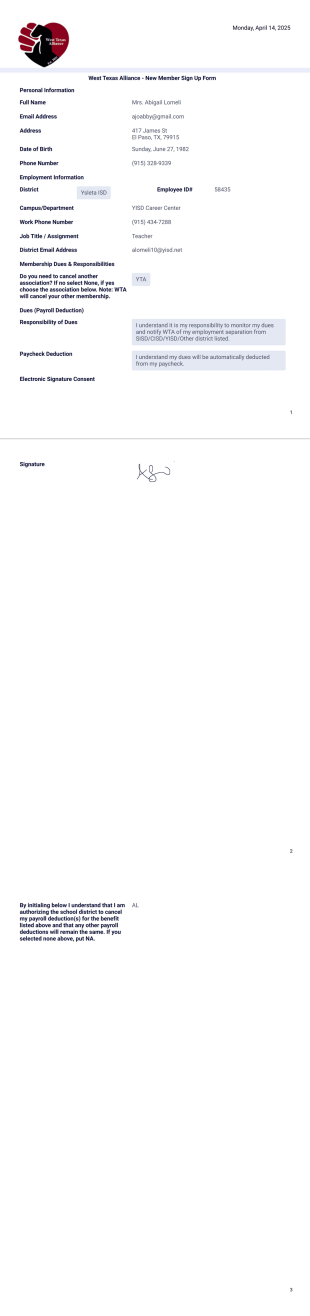 WTA New Member Sign Up Form Printout v Sept 28 2024 - PDF Templates