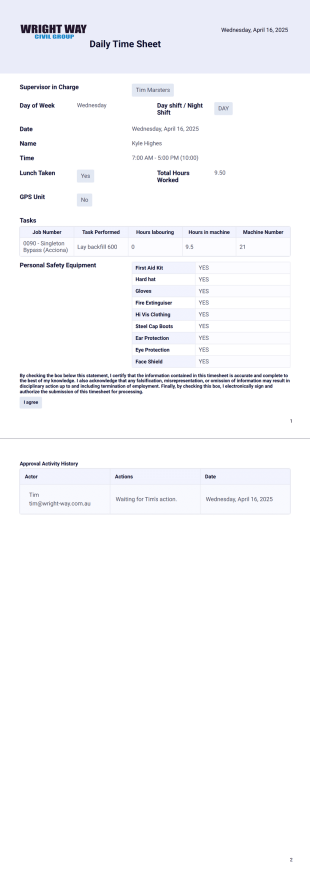 WW Time sheet PDF Template