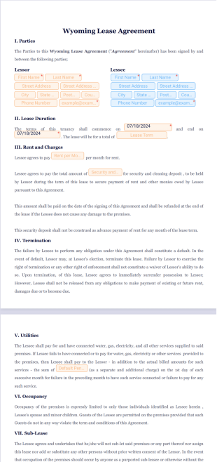 Wyoming Lease Agreement PDF Template