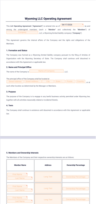 Wyoming LLC Operating Agreement Template - PDF Templates