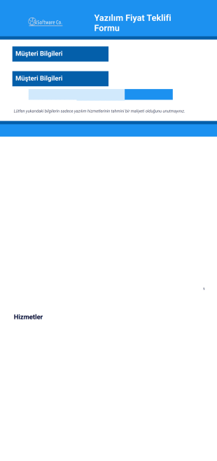 Yazılım Fiyat Teklifi Örneği - PDF Templates