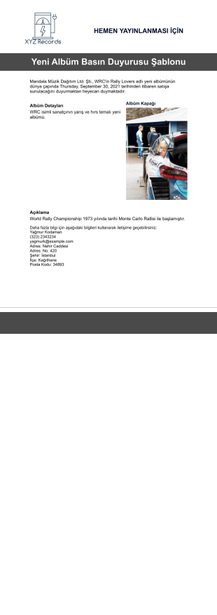 Yeni Albüm Basın Duyurusu Şablonu - PDF Templates