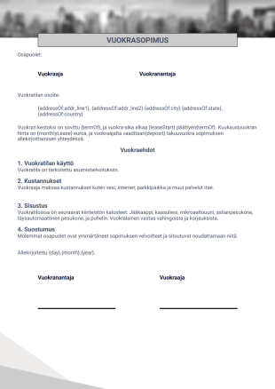 Yksinkertainen yksisivuinen vuokrasopimuspohja - PDF-pohjat