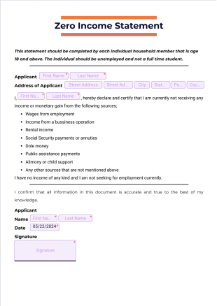 Zero Income Statement PDF Template