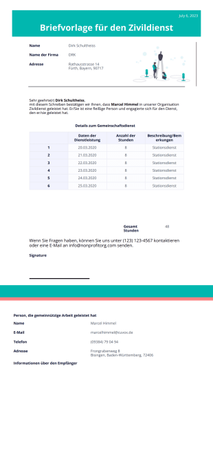Briefvorlage für den Zivildienst - PDF Templates