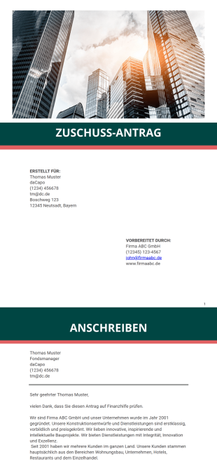 Zuschuss Antrag PDF-Vorlage