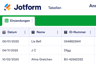 Anmeldeblatt für die Klasse Tabellenvorlage