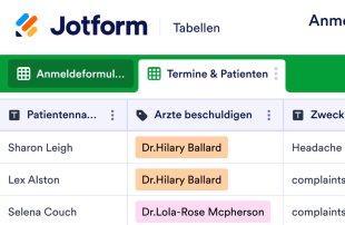 Anmeldeformular für Patienten Tabellenvorlage