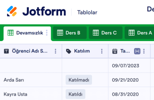 Ders Devamsızlık Tablo Şablonu