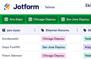 Ekipman Envanter Tablo Şablonu