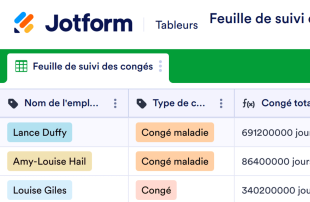 Feuille de suivi des congés et des absences pour maladie Modèle de feuille de calcul