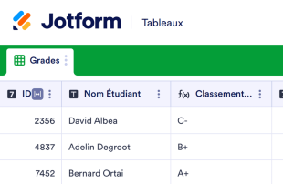 Formulaire d'entrée de note d'examen Modèle de feuille de calcul
