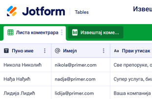 Извештај коментара корисника Spreadsheet Template