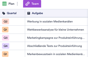 Marketing-Planvorlage Tabellenvorlage