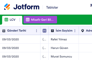 Misafir Listesi Tablo Şablonu