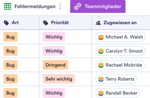 Nachverfolung von Fehlermeldungen Tabellenvorlage