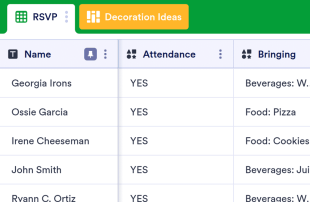 Party Sign Up Spreadsheet Template