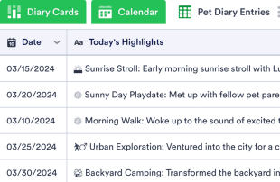 Pet Diary Template Spreadsheet Template