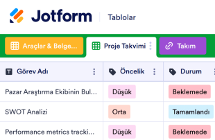 Proje Katılım Tablo Şablonu