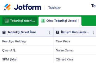 Tedarikçi İşe Alım Tablo Şablonu