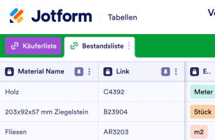 Vorlage für Materialliste Template