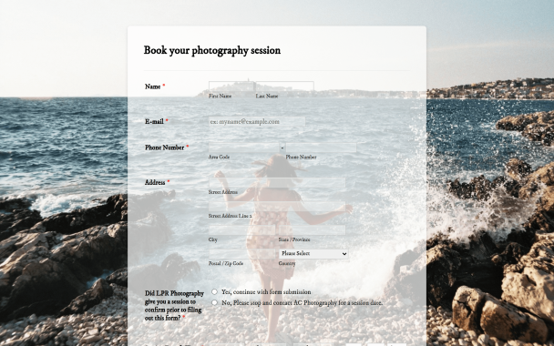 Photography Session Booking Form - Theme Poster